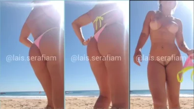 Lais Exibidinha ficando nua na beira da praia