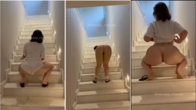 White Fairy safada fazendo um strip nas escadas da casa