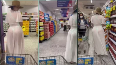 White Fairy linda de mais fazendo compras