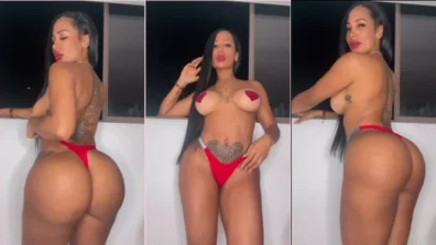 Erika Gomez de lingerie vermelha sensualizando