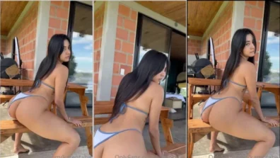 Karen Sedano roçando a buceta no banco