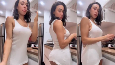 Amanda Albuquerque sensualizando enquanto come