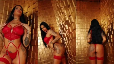 Dj Nathi provocando, vestindo uma lingerie vermelha super sexy