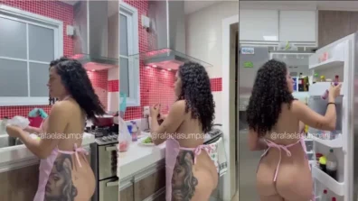 Rafaela Sumpani video amadora da morena de avental na cozinha