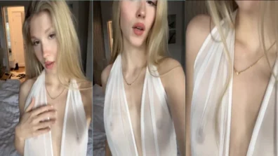 Bunnyemyvip exibindo os seios através do vestido branco transparente