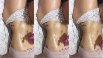Famosinha monalyni usando uma calcinha de renda transparente