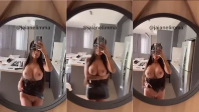 Gostosinha Jaiane Limma exibindo as tetas na frente do espelho