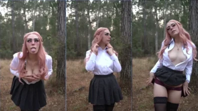Onlyfans da cosplayer exibindo as tetas no mato fantasiada de elfinha